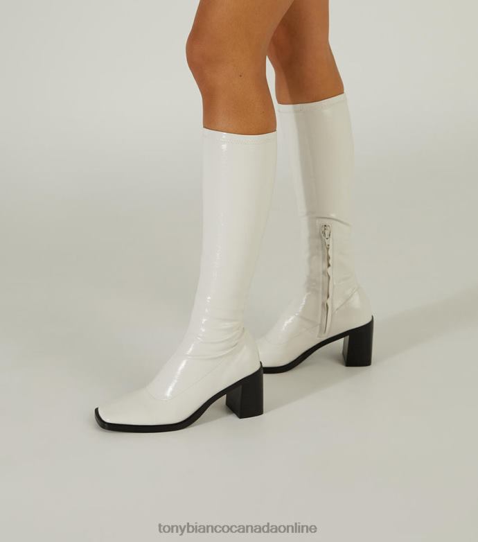 Knee High Boots| Tony Bianco Women Damon Calf Boots H0FJ428 Ecru Crinkle Patent